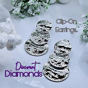 CLIP ONS  Silver Vintage Hammered Plate Earrings